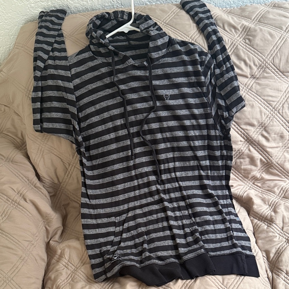 American Eagle Outfitters Charcoal and Black Striped Hoodie